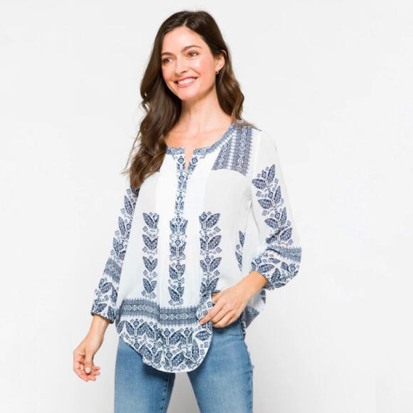 Pale Sky White Amely Split Neck Blouse Sz M - Picture 1 of 12